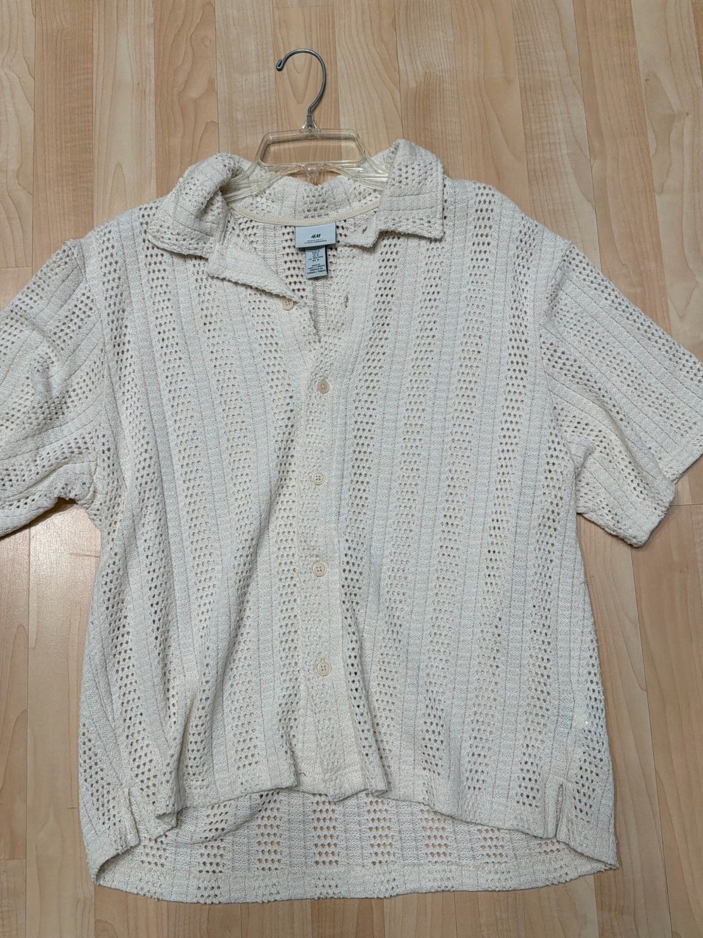 H&M Cream Open-Knit Button-Up Cardigan